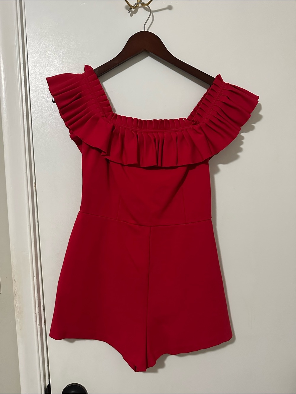 Urban Outfitters Red Ruffled Off-Shoulder Romper